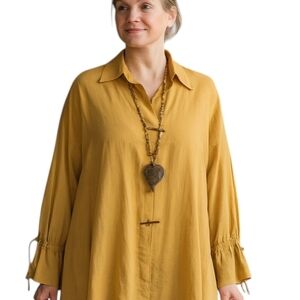 Simple People Honey Mustard Linen Blend Lagenlook Tunic Top Size 2X